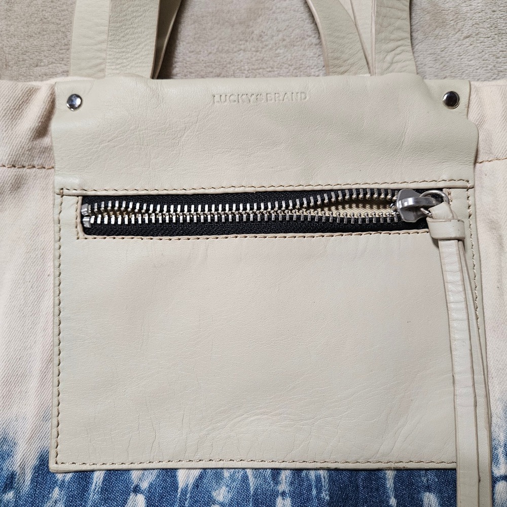 Lucky Brand Canvas‎ Leather Tie Dye Tote Bag Blue Cream Shoulder Bag - Picture 2 of 9
